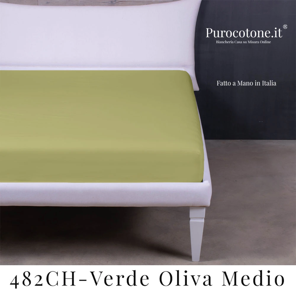 Lenzuola Sotto con Angoli - 120x190+35 Percalle 482Ch Verde Oliva Medio
